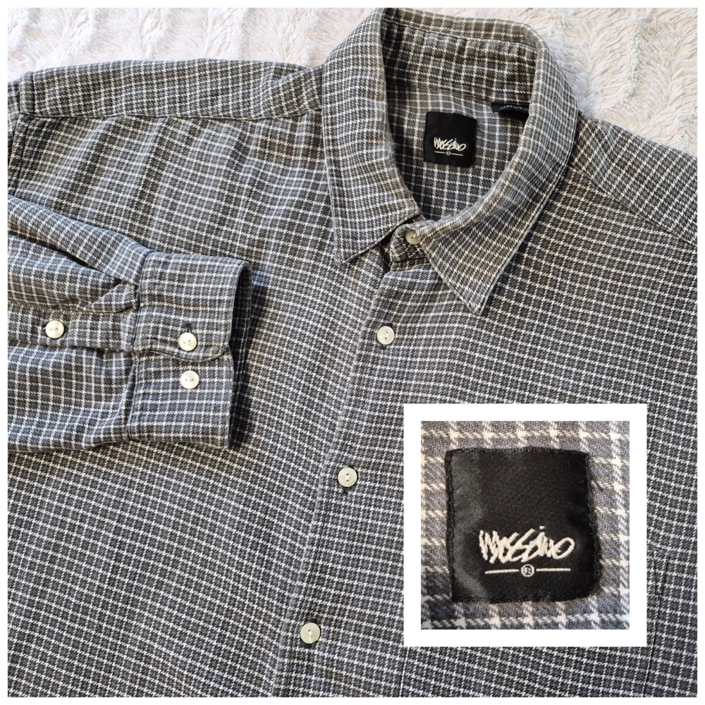 Vintage 90s Mossimo Flannel Shirt Men's Size XL Grey Plaid Button Up Surf Skate